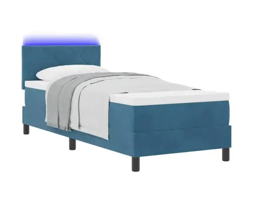 Led Box Spring Voodi Madratsiga Tumesinine 80 X 200 Cm Samet