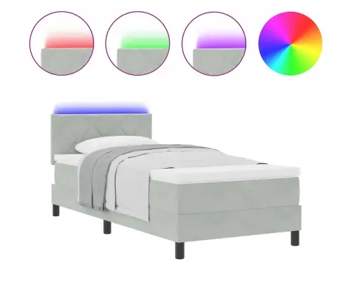 Gultas Atsperes Ar Matraci & Led Gaismu Gaiši Pelēks 90X190 Cm Samts Vidaxl