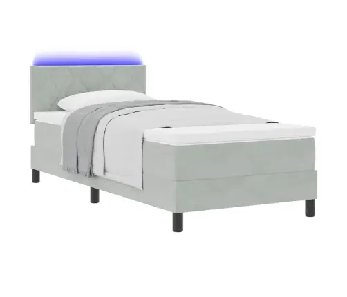 Gultas Atsperes Ar Matraci & Led Gaismu Gaiši Pelēks 90X190 Cm Samts Vidaxl