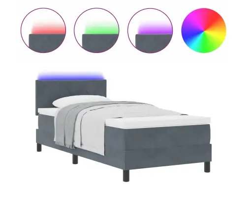 Kaste Atsperu Gulta Ar Matraci Un Led Tumši Pelēka 90X190 Cm Samts Vidaxl