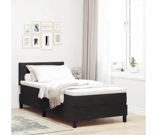 Led Box Spring Voodi Madratsiga Peaga Must 90 X 190 Cm Samet