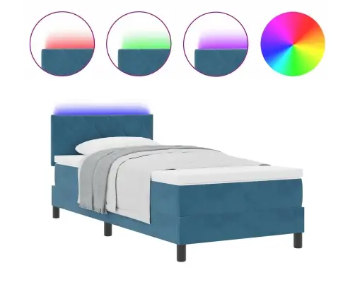 Led Box Spring Voodi Madratsiga Tumesinine 90 X 190 Cm Samet