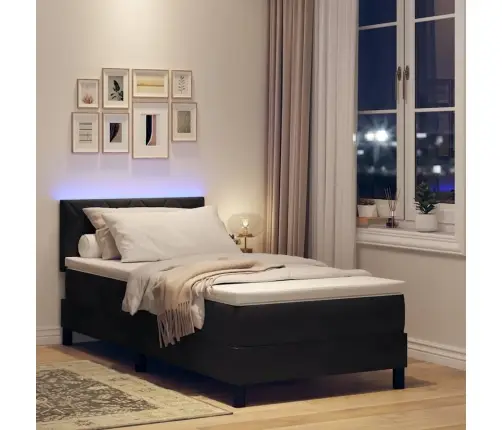 Led Čiužinio Lova Su Čiužiniu Juoda 90 X 200 Cm Aksomas