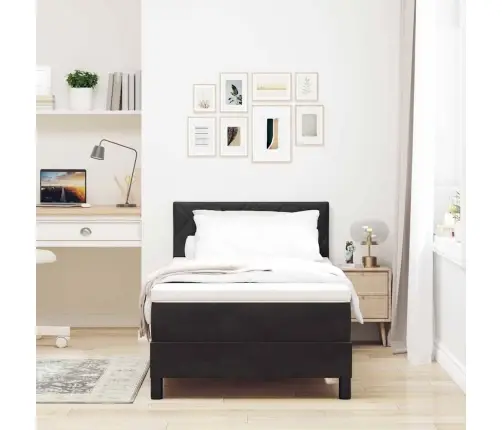 Led Čiužinio Lova Su Čiužiniu Juoda 90 X 200 Cm Aksomas