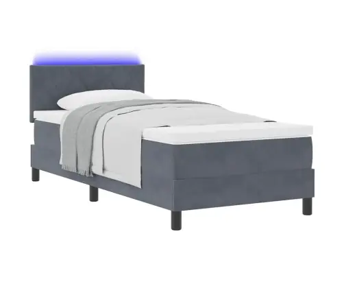 Led Gultas Pamatne Ar Matraci Tumši Pelēks 100 X 200 Cm Samts Vidaxl