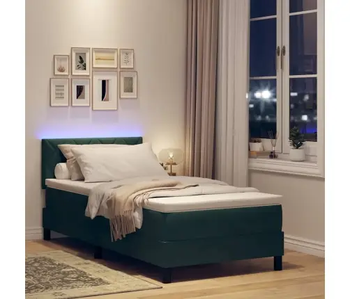 Led Box Spring Voodi Peaga Tume Rohelise 100 X 200 Cm Samet