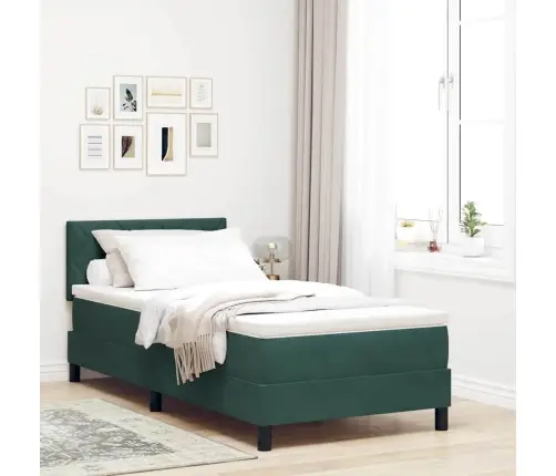 Led Box Spring Voodi Peaga Tume Rohelise 100 X 200 Cm Samet