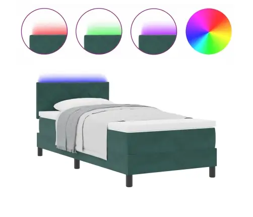 Led Box Spring Voodi Peaga Tume Rohelise 100 X 200 Cm Samet