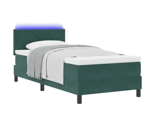 Led Box Spring Voodi Peaga Tume Rohelise 100 X 200 Cm Samet