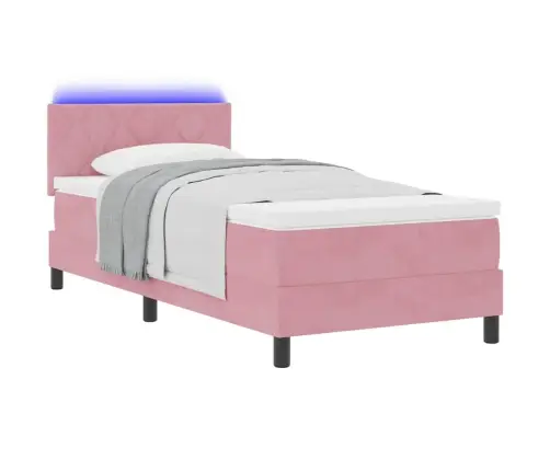Kastītes Atsperu Gulta Ar Matraci Rozā 100 X 200 Cm Samts Vidaxl