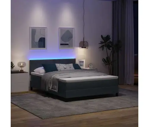 Gultas Pamatne Ar Matraci Un Led Tumši Pelēka 140X190 Cm Samts Vidaxl