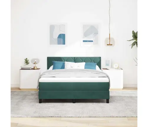 Led Box Spring Voodi Lediga Tume Rohelise 140 X 190 Cm Samet