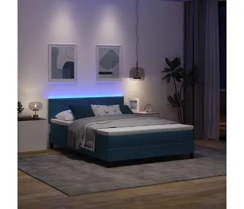 Box Spring Gulta Ar Matraci Un Led Tumši Zila 140X190 Cm Samts Vidaxl