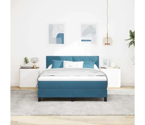 Box Spring Gulta Ar Matraci Un Led Tumši Zila 140X190 Cm Samts Vidaxl