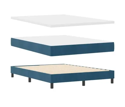 Box Spring Gulta Ar Matraci Un Led Tumši Zila 140X190 Cm Samts Vidaxl
