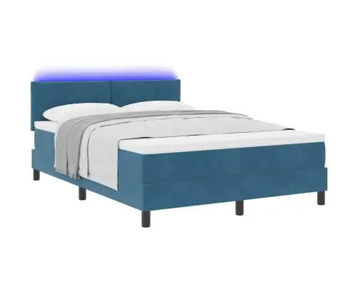 Box Spring Gulta Ar Matraci Un Led Tumši Zila 140X190 Cm Samts Vidaxl