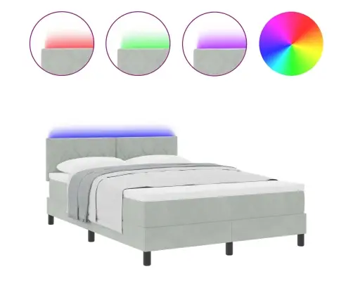 Gultas Pamats Ar Matraci Un Led Gaismu Gaiši Pelēks 140X200 Cm Samts Vidaxl