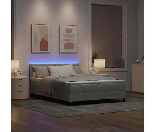 Kastes Atsperu Gulta Ar Matraču Un Led Gaismu Gaiši Pelēkā Krāsā 160X200 Cm No Samta Vidaxl