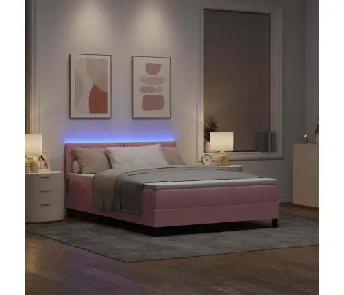 Led Box Spring Voodi Madratsiga Lediga Roosa 160 X 200 Cm Samet