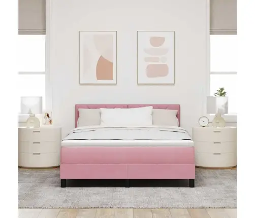 Led Box Spring Voodi Madratsiga Lediga Roosa 160 X 200 Cm Samet