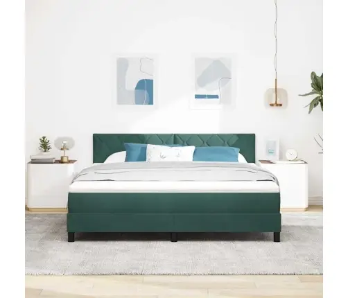 Led Box Spring Voodi Lediga Tume Rohelise 180 X 200 Cm Samet