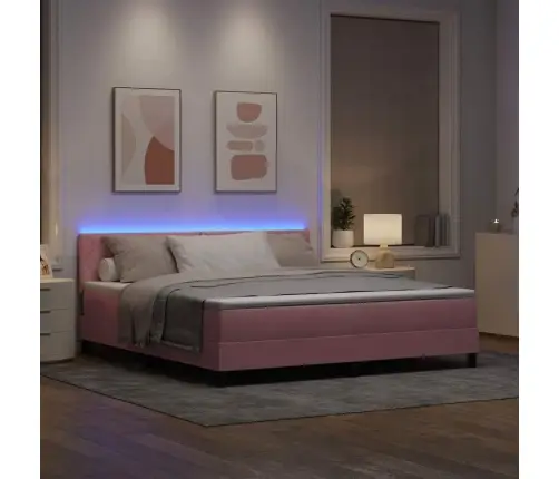 Led Gultas Pamatne Ar Matraci Ar Led Rozā 180 X 200 Cm Samts Vidaxl