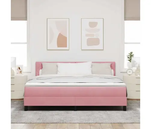 Led Gultas Pamatne Ar Matraci Ar Led Rozā 180 X 200 Cm Samts Vidaxl