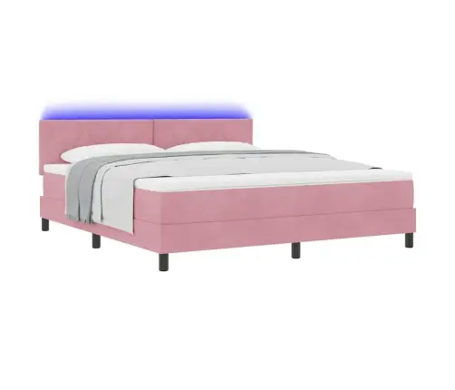 Led Gultas Pamatne Ar Matraci Ar Led Rozā 180 X 200 Cm Samts Vidaxl