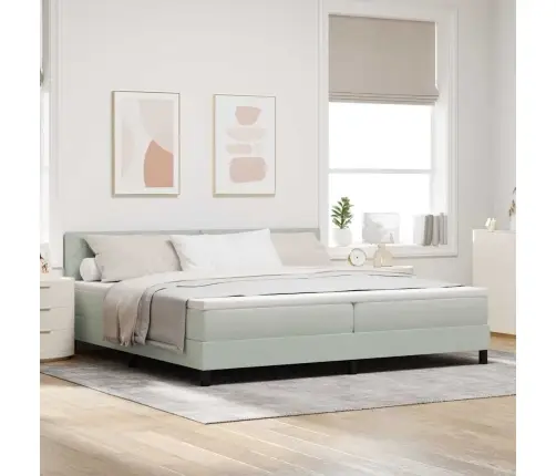 Led Box Spring Voodi Madratsiga Helehall 200 X 200 Cm Samet