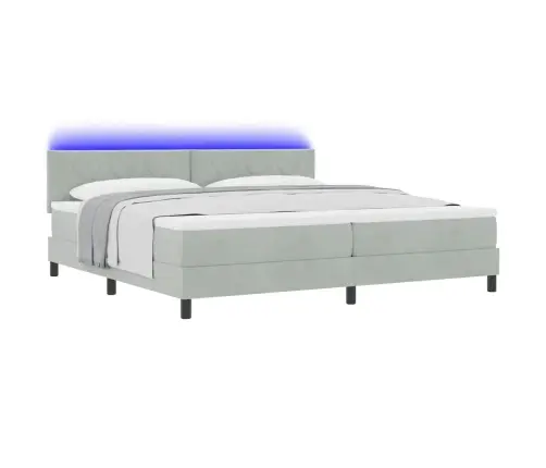 Led Box Spring Voodi Madratsiga Helehall 200 X 200 Cm Samet