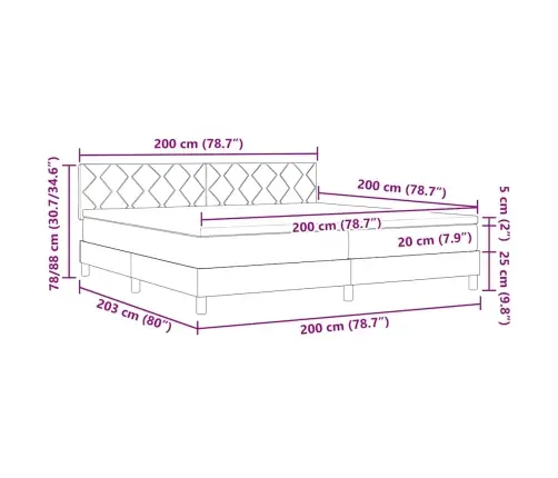 Led Box Spring Voodi Madratsiga Helehall 200 X 200 Cm Samet