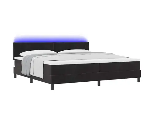 Gultas Atsperu Gulta Ar Matraci Un Led Melns 200X200 Cm Samts Vidaxl