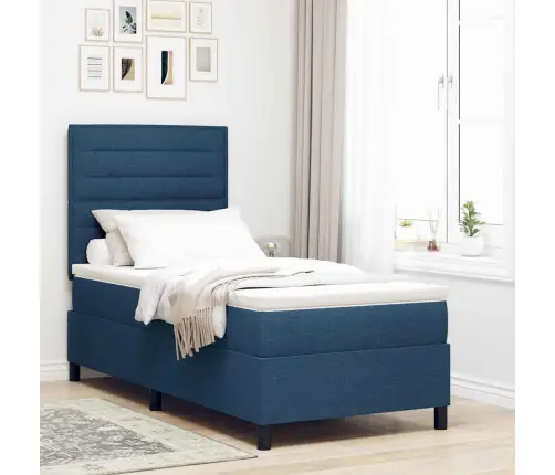 Kastītes Atsperu Gulta Ar Matraci Zila 80 X 200 Cm Audums Vidaxl