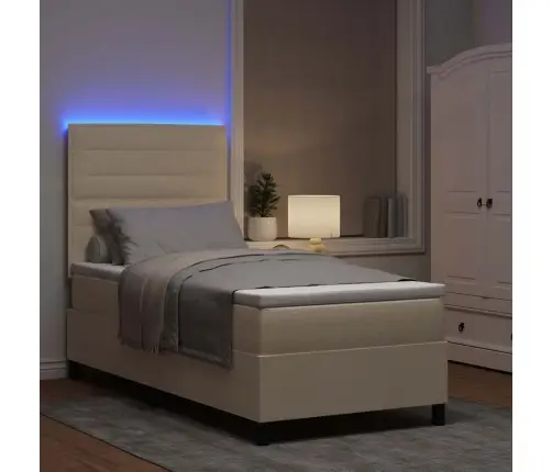 Kastītes Atsperu Gulta Ar Matraci Krēmkrāsa 90 X 190 Cm Audums Vidaxl