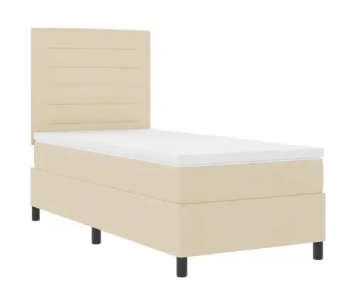 Kastītes Atsperu Gulta Ar Matraci Krēmkrāsa 90 X 190 Cm Audums Vidaxl