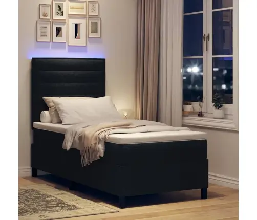 Kastītes Atsperu Gulta Ar Matraci Melna 90 X 200 Cm Audums Vidaxl