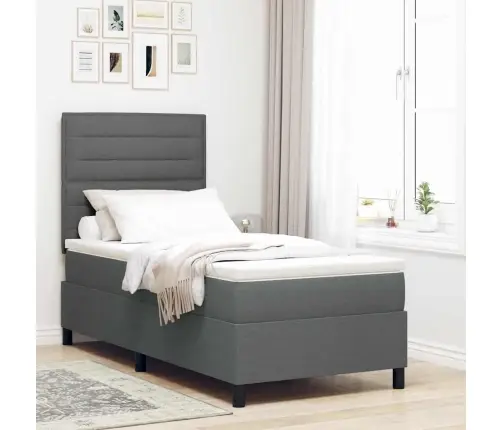 Kiemas Lova Su Čiužiniu Tamsiai Pilka 100 X 200 Cm Audinys