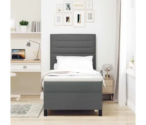 Kiemas Lova Su Čiužiniu Tamsiai Pilka 100 X 200 Cm Audinys