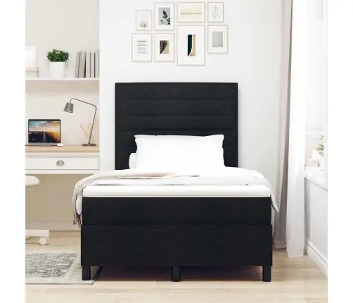 Gulta Ar Atsperēm Un Matraci Un Led - Melna, 120X190 Cm Audums Vidaxl