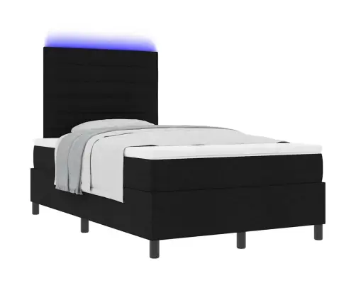 Gulta Ar Atsperēm Un Matraci Un Led - Melna, 120X190 Cm Audums Vidaxl