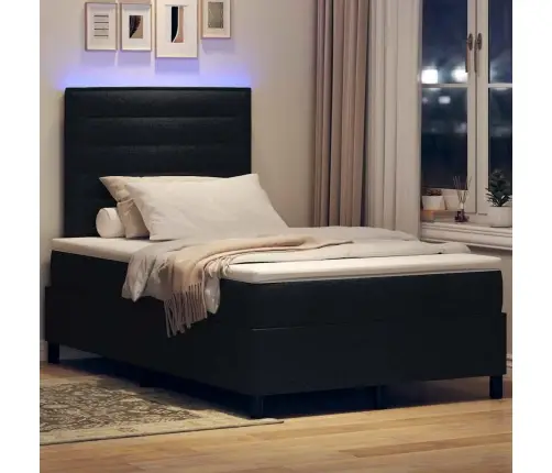 Gulta Ar Atsperēm Un Matraci Un Led Melnā Krāsā, 120 X 200 Cm, Auduma Vidaxl