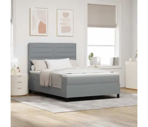 Kiemas Lova Su Čiužiniu Šviesiai Pilka 140 X 190 Cm Audinys