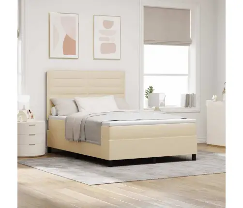 Kastītes Atsperu Gulta Ar Matraci Krēmkrāsa 140 X 200 Cm Audums Vidaxl