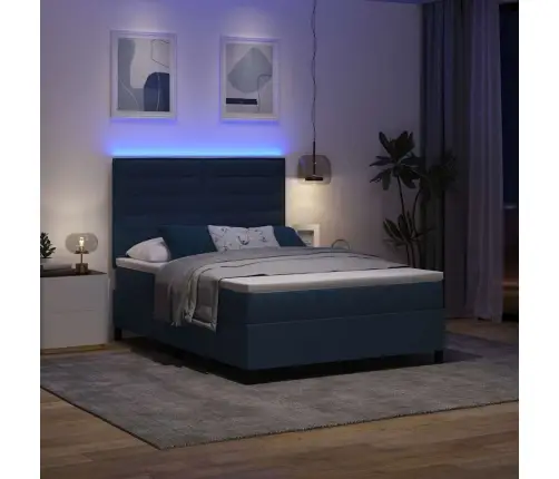 Kastītes Atsperu Gulta Ar Matraci Zila 140 X 200 Cm Audums Vidaxl