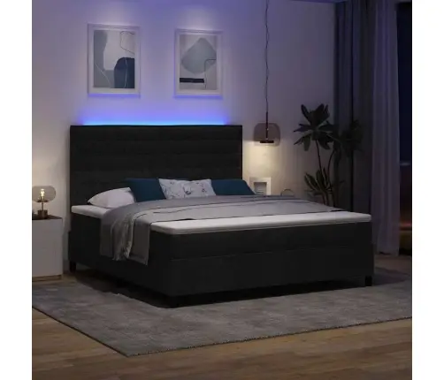 Kastītes Atsperu Gulta Ar Matraci Melna 180 X 200 Cm Audums Vidaxl