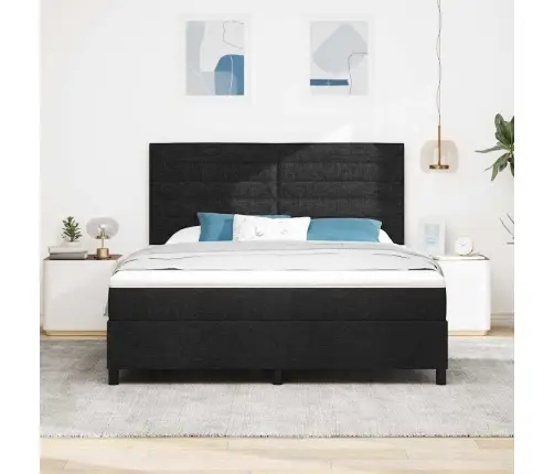 Kastītes Atsperu Gulta Ar Matraci Melna 180 X 200 Cm Audums Vidaxl