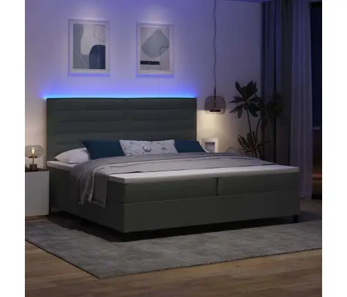 Kastītes Atsperu Gulta Ar Led Tumši Pelēka 200 X 200 Cm Audums Vidaxl