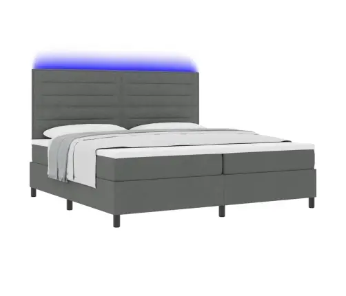 Kastītes Atsperu Gulta Ar Led Tumši Pelēka 200 X 200 Cm Audums Vidaxl