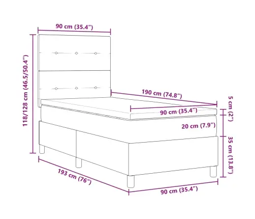 Kastītes Atsperu Gulta Ar Led Tumši Pelēka 90 X 190 Cm Audums Vidaxl