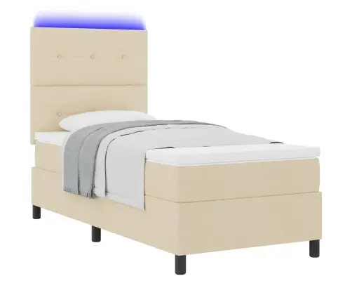 Kastītes Atsperu Gulta Ar Matraci Krēmkrāsa 90 X 190 Cm Audums Vidaxl